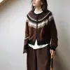 """Pensamientos en el Desierto" Estilo Escandinavo Retro Fair Isle Estilo Literario Suéter Retro Cárdigan de Alpaca"""