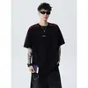 Camiseta Masculina Manga Curta Gola Redonda Color Blocking Ombro Normal Design Desconstruído de Nicho Toque Fresco Manga Dobrada Verão Atacado Transfronteiriço