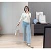 Elegância francesa! Suéter de tricô canelado cor creme com decote V, renda, organza, lã, pequeno cardigã, blusa de manga longa feminina
