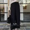 Ls Nova MarcaEtiqueta Preta Minimalista Marca Grande Início da Primavera Nova Moda Minimalista Calças Casuais de Cintura Alta Retas 30383