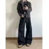 Calça jeans masculina estilo old money americano, original preta e azul, corte reto solto, calça casual versátil de perna larga curva para homens