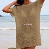 Blusa de playa de cuello alto, holgada, de longitud media, con encaje, textura hueca, sexy, transfronteriza, europea y americana