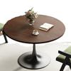 Mesa Redonda Pequeña de Madera Maciza Mesa de Comedor en Forma de Tulipán para Apartamentos Pequeños, Balcón de Casa Reunión de Café Color Nogal Estilo Nórdico