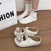 Pantuflas Baotou con cierre de velcro, pantuflas de media caña lindas y de estilo perezoso para mujer, con un diseño de lazo y lunares, adecuadas para usar en exteriores, estilo Mary Jane, suela suave, comodidad como una nube.
