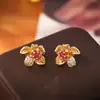 Pendientes de Flor de Circonita Estilo Dulce y Fresco Chapado en Cobre Oro Real de 18K Moda de Gama Alta Exquisitos Pendientes de Aguja de Plata Joyería Estilo Ins