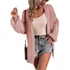 Chaqueta Suéter de Longitud Media Nueva Otoño e Invierno Europea y Americana para Mujer, Color Sólido, Manga de Farol, Suéter Europeo y Americano, Cárdigan para Mujer
