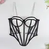 Sujetador Camisola de Malla Rayada de Venta Caliente Transfronteriza con Ropa Interior Moldeadora de Cintura y Top Tube Exterior para Fiesta Fiesta Sujetador de Ballenas