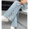 Pantalones Vaqueros de Niña Verano Delgados de Pierna Ancha 2026 Nuevos Pantalones con Ribete de Encaje para Niñas Mayores Tendencia de Moda de Verano