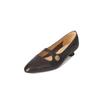 Elegantes Zapatos Mary Jane de Piel de Oveja con Tacón de Gatito Francés y Hebilla Redonda Dorada para Primavera 2024, Tacón Bajo Fino, Punta Redonda, Zapatos de Cuero Genuino Completo para Mujer