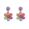 Pendientes de Rafia Tejida de Verano Europeos y Americanos de Color Contrastante Dulces con Flores Estilo Bohemio Hermosos Pendientes Suministro Transfronterizo