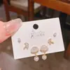 Novedad 2025 Pendientes Elegantes de Hoja de Ginkgo y Concha de Perla Tres Pares Estilo Coreano Aguja de Plata Juego de Seis Piezas de Joyería para Orejas