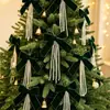 Nuevo producto transfronterizo: Adorno colgante de ventana para árbol de Navidad con lazo de terciopelo perlado, decoración de pared, colgante para árbol de Navidad