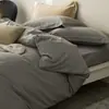 Conjunto de Quatro Peças de Algodão de Fibra Longa Espesso Escovado para Outono e Inverno Capa de Edredom de Algodão Puro Lençol de Cama Cor Sólida Estilo Simples Sem Estampa Roupa de Cama