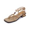 6.18 Sandalias de Punta Abierta 2025 Nuevas Sandalias Cuadradas con Tira de Cuentas Hechas a Mano Sandalias Simples de Rafia para la Playa