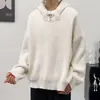 Suéter de Punto con Capucha Casual Estilo Coreano para Hombre, Otoño e Invierno, Cuello en V, Color Sólido, Versátil, Corte Holgado, con un Ambiente Acogedor
