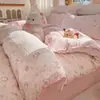 Juego de ropa de cama de gasa de doble capa Clase A de cuatro piezas, algodón puro, sábana de estilo nuevo, funda de edredón, sábana bajera, juego de tres piezas para dormitorios universitarios 4