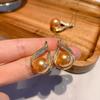 Brincos e Colar Mais Vendidos no Tiktok Colar com Contas Amarelo Profundo de Madrepérola Brincos Estilo Europeu e Americano Conjunto de Duas Peças Acessórios Femininos para Jantar de Casamento