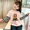 Camiseta de Algodón Delgada para Niñas de Primavera y Otoño, Linda Camiseta Redonda Divertida de Dibujos Animados, Moda Coreana de Manga Larga para Bebés Niñas