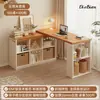 Escritorio de esquina de madera maciza con estantería, mesa integrada para estudio en casa, escritorio para estudiante, mesa de escritorio para computadora de dormitorio