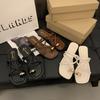 Sandalias de Comercio Exterior con Tiras Cruzadas y Envoltura en los Dedos Verano 2024 Nuevo Estilo Outdoor Metálicas de Moda Elegantes Zapatillas de Hada de Tacón Bajo