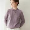 Outono e Inverno Novo Estilo 100% Caxemira Pura Tricot Feminino Lapela Tricot Pulôver Solto Manga Comprida Tricot para Usar por Baixo Top