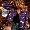 Nueva chaqueta vaquera corta de algodón puro Navidad otoño e invierno estampado 3D personalidad moderna top ajustado para mujer