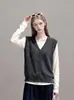 Nuevo chaleco cárdigan de punto de otoño para mujer, chaleco suéter con cuello en V sin mangas, top superpuesto exterior 25696