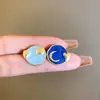 Brincos Irregulares em Forma de Leque Plissados Geométricos Azul Agulha de Prata Leve Luxo Brincos de Alta Qualidade Moda de Nicho Atacado