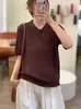 2026 Primavera/Verão Novo Algodão Linho Fashionable Temperamento Casual Solto Canelado Leve Pulôver Manga Curta Tricô Top Feminino