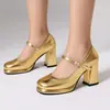 2025 Nuevos Zapatos Británicos de Primavera y Otoño para Mujer con Correa para Viaje Punta Cuadrada Boca Baja Tacones Altos Gruesos 32-43 Amazon Comercio Exterior