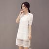 Vestido de verano con encaje dulce y cuello redondo, manga corta y largo medio, estilo Papaya Milk