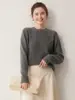 Suéter pulôver de gola redonda de cashmere 100% outono e inverno, luxo leve, versátil, modelador, casual, malha grossa de cinco agulhas dupla.