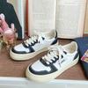 Baikuang 2022 estilo coreano ins design de costura preto e branco tênis de lona tênis de plataforma estudantes femininas sola grossa tudo combina sapatos brancos