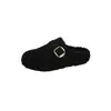 Mocassins de pelúcia femininos sem cadarço, novos sapatos de algodão para outono e inverno, sapatos Birkenstock de lã de cordeiro, off-white
