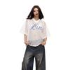 Camiseta Americana Retro de Manga Corta para Hombre 2025 Nueva Cuello en V Calado Jersey Marca de Moda Holgada Malla Tops de Manga Corta para Hombre y Mujer