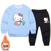 Conjunto de suéter y pantalón con estampado de gato Kt para niños, otoño e invierno, niñas, bebés, grueso, con felpa, suelto, conjunto de dos piezas, venta al por mayor