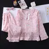 Pijama infantil para meninas, algodão nuvem primavera e outono, roupa de casa para menininhas, roupa para ar condicionado, conjunto fino de manga longa para bebês meninas