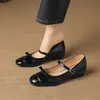 Sapatos Mary Jane Franceses 2026 Novo Estilo Salto Baixo Tira Laço Mocassins Femininos 33-43 Sapatos