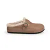 Zapatos Birkenstock para mujer, mismo estilo que los de Mamá Uva, tacón oculto de 4 cm, piel de caballo, tira con hebilla perezosa, punta cerrada, media zapatilla, zapatos cálidos de algodón afelpado