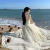 Diseñado con Sentido del Estilo, Vestido de Hada con Volantes de Doble Capa con Escote de Espalda Descubierta y Tirantes, Vestido de Gasa Estilo Vacacional