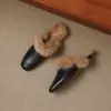 Pantuflas de Felpa con Suela Plana para Mujer, Uso Exterior, Nuevo Estilo 2026, Invierno Antideslizantes Cálidas de Punta Cuadrada Cerradas de Algodón