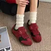 Versión de otoño para mujer de zapatos de entrenamiento alemanes de piel de oveja con un diseño elegante, bloques de color, punta redonda, gamuza, cierre de velcro, suela plana, zapatos casuales deportivos Cortez