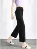 Pantalones de maternidad para verano, finos, de cintura alta, fluidos, de tres cuartos de largo, seda helada, soporte para el vientre, talla grande, pierna recta, no ajustados, pantalones de pierna ancha