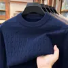 Suéter de Cuello Redondo para Hombre Otoño Invierno Suéter de Lana para Hombre Grueso Cálido de Alta Gama Tejido Jacquard Base para Hombre