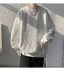 Sudadera Jacquard de Cuello Redondo para Hombre Camiseta de Manga Larga Primavera y Otoño Americana Holgada Casual Ropa para Hombre Sin Capucha Camiseta Interior Base