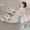 Zapatos de Princesa de Cristal con Lazo para Niñas, Brillantes Pedrería, Nuevo Modelo 2026 Zapatos de Verano para Niños, Plateado