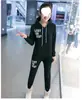 8122 # Fotos reales: Conjunto deportivo casual de dos piezas para mujer, con forro polar, grueso, sudadera de manga larga, estilo estudiantil, talla grande, gris