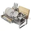 Estante escurridor de acero inoxidable 304 al por mayor, estante de almacenamiento de cocina, escurreplatos multifuncional, estante de almacenamiento para tazones y platos en la encimera de la cocina