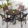 Mesa y Sillas de Plástico Madera para Exteriores Combinación Madera Anticorrosiva Juego de Tres Piezas Exterior Impermeable y a Prueba de Sol Mesa y Sillas para Patio Exterior Villa al Aire Libre