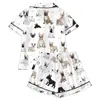 Cardigan Cruzado Europeu e Americano de Seda Leiteira Pijama Estampado de Cor Clara para Mulheres Conjunto de Roupa de Casa Casual Respirável com Shorts de Manga Curta